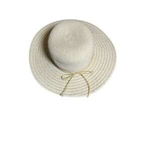 Nine West Cream‎ Straw Floppy Sun Hat Wide Brim Resort Beach Travel O/S